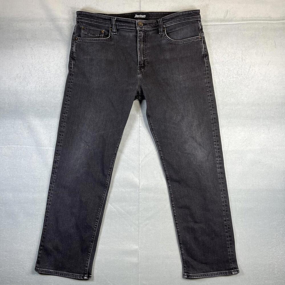 Revtown Automatic Jeans Mens 38x30 Black Dark Wash Stretch Relaxed Denim